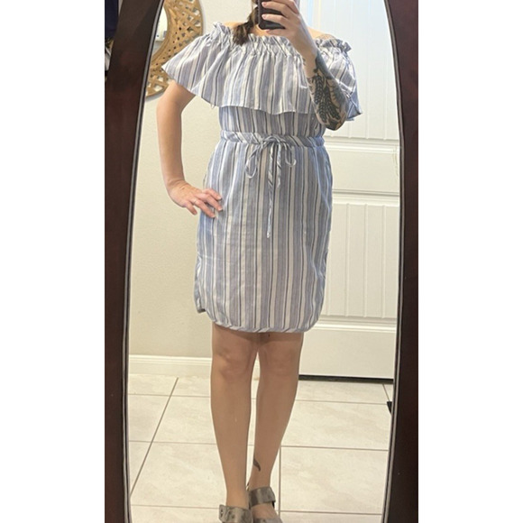 LinenLux | Medium | Flutter Shoulder Blouson Dress | Coverup | POCKETS | EUC - Picture 2 of 15